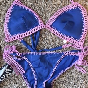 Blue and Pink Crochet Trim Bikini